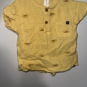 Gerber Yellow Button Down Shirt with Sun Design